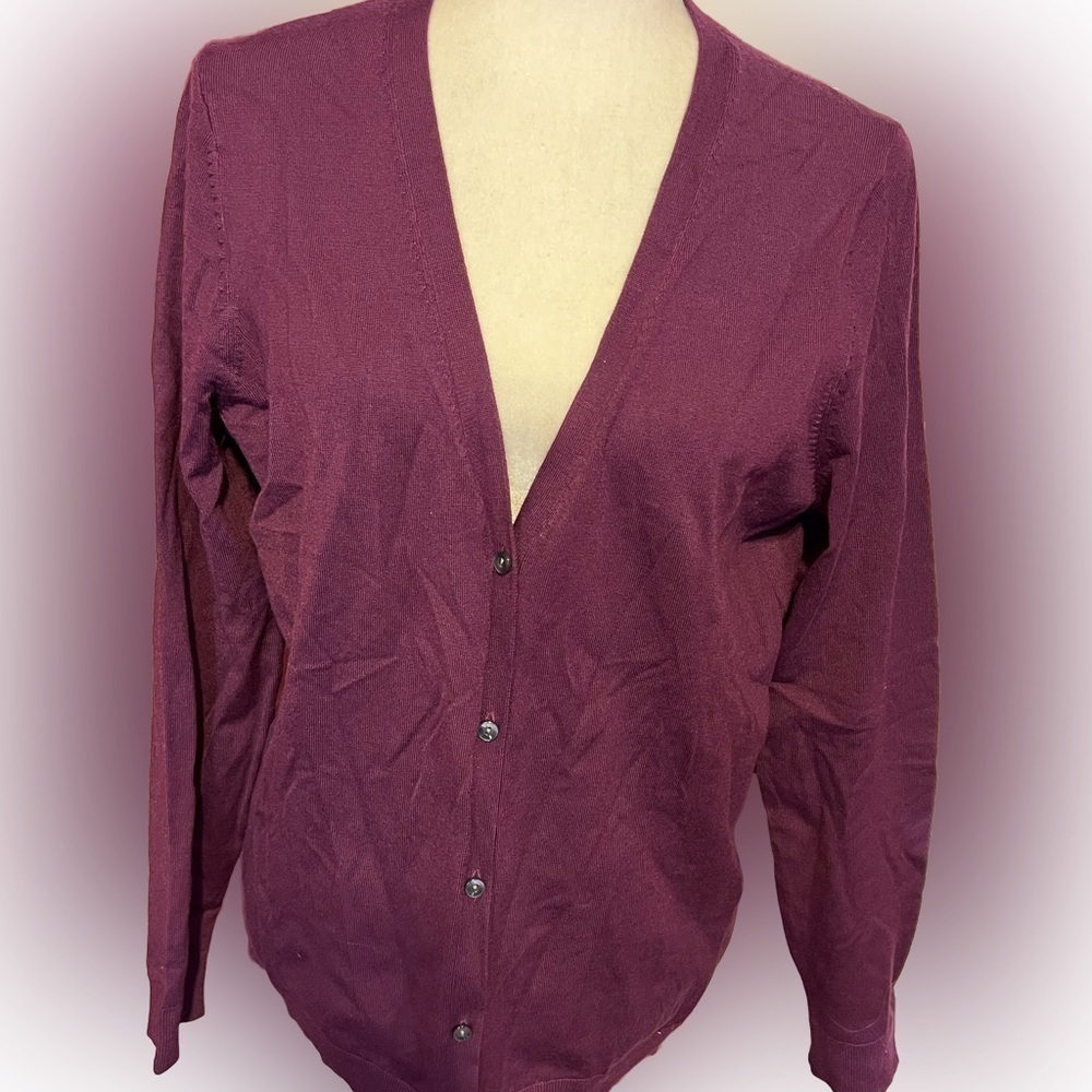Land’s End Outfitters Eggplant Purple Cardigan Sweater M